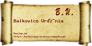 Balkovics Uránia névjegykártya